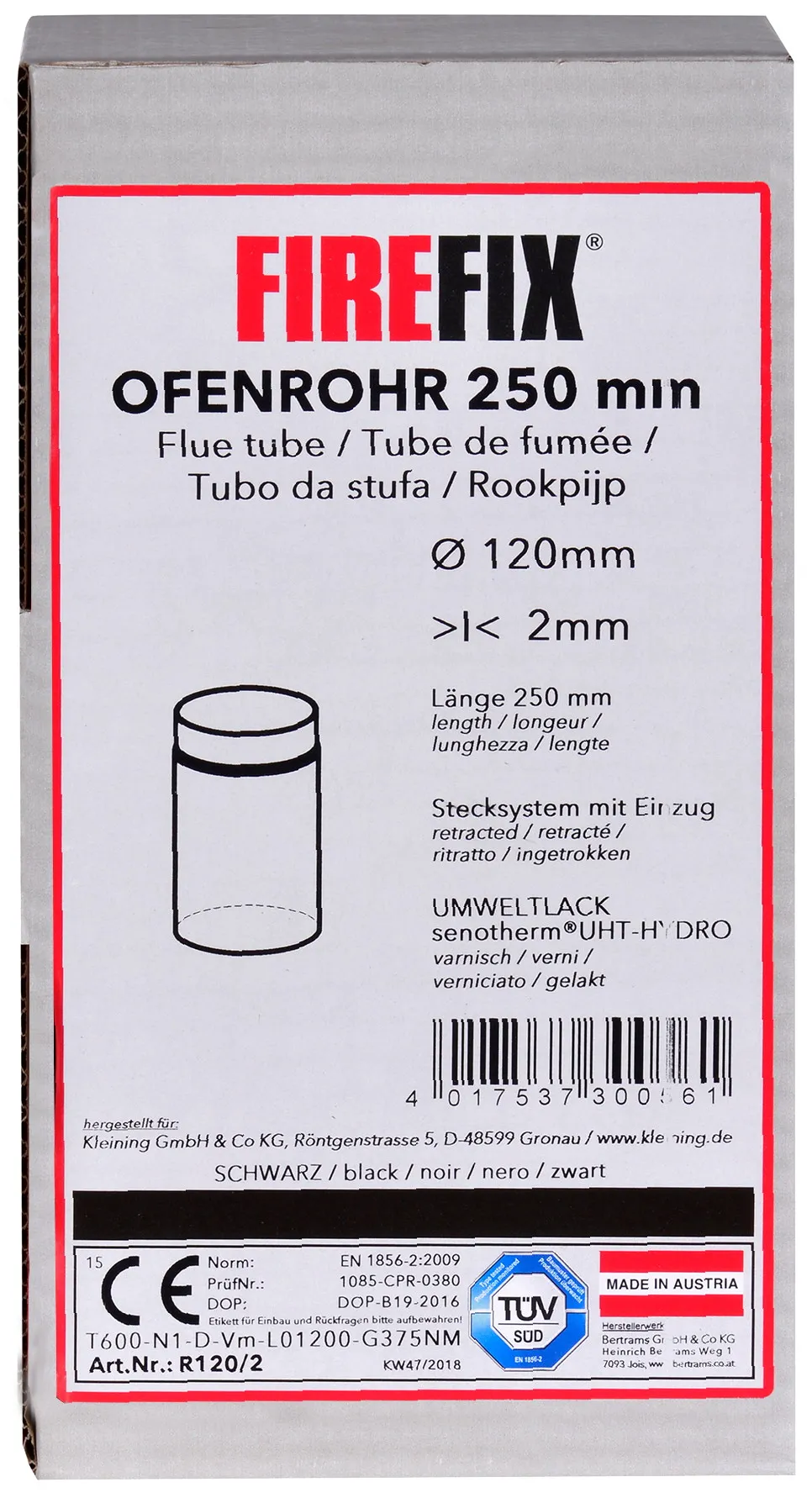 Rauchrohr &oslash; 120 mm, 250 mm