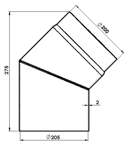 Rauchrohrbogen &oslash; 200 , 45 Grad