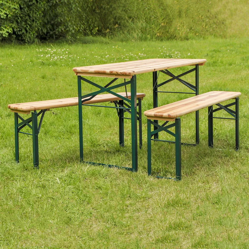 Bierzelt-Garnitur, aus Holz