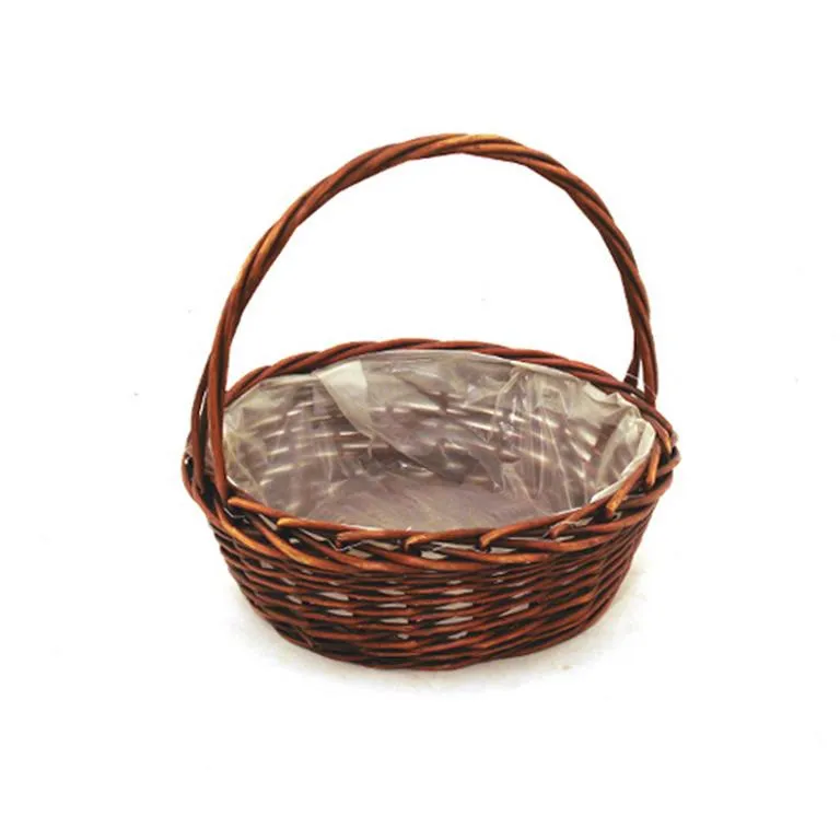 Pflanzkorb rund, Weide braun mit B&uuml;gel,