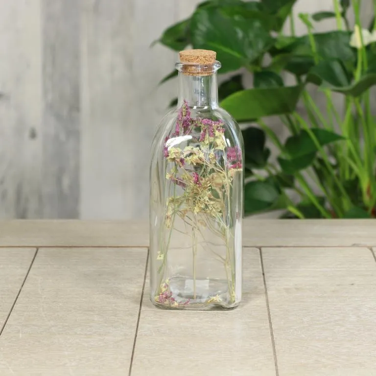 Glas-Flasche mit Blumendekor 7x7x18 cm,
