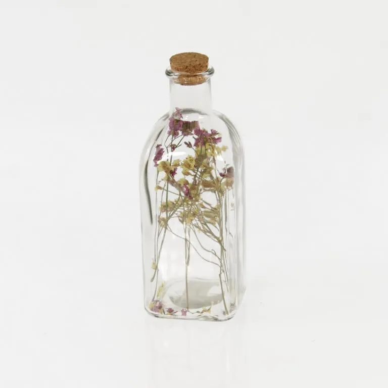 Glas-Flasche mit Blumendekor 7x7x18 cm,