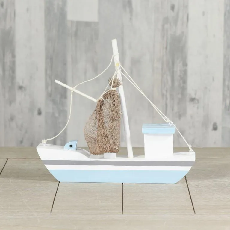 Holz-Fischkutter mit Netz 24x4x23 cm, bl