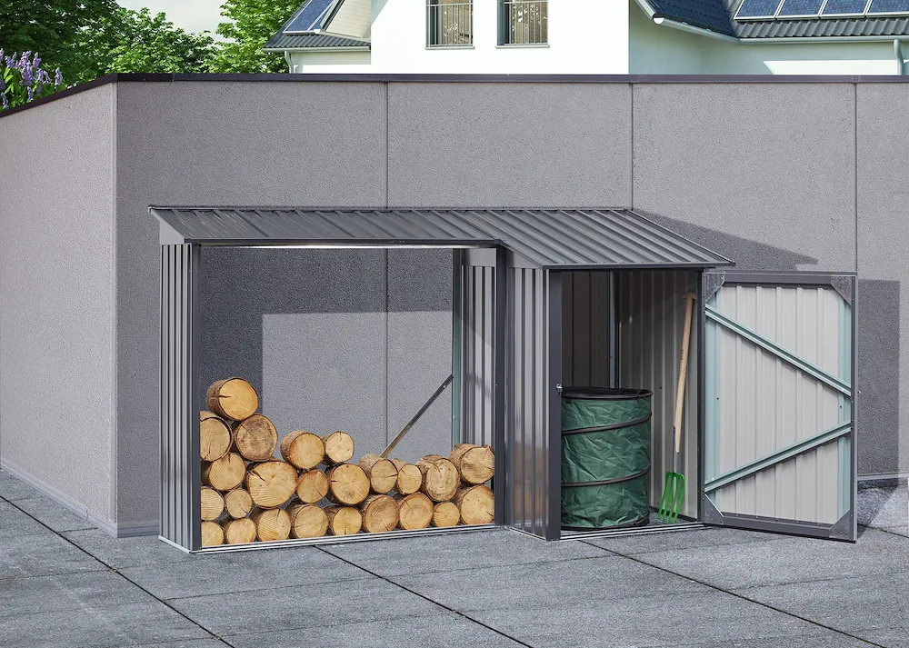 Kaminholzregal mit Ger&auml;teraum