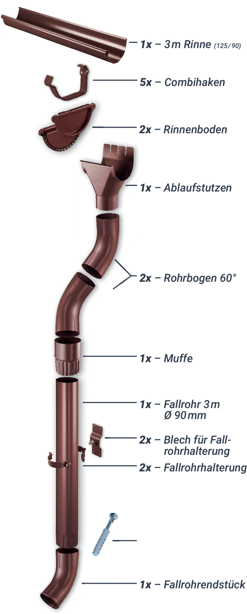 Regenrinnen-Set 3,00 m 125/90