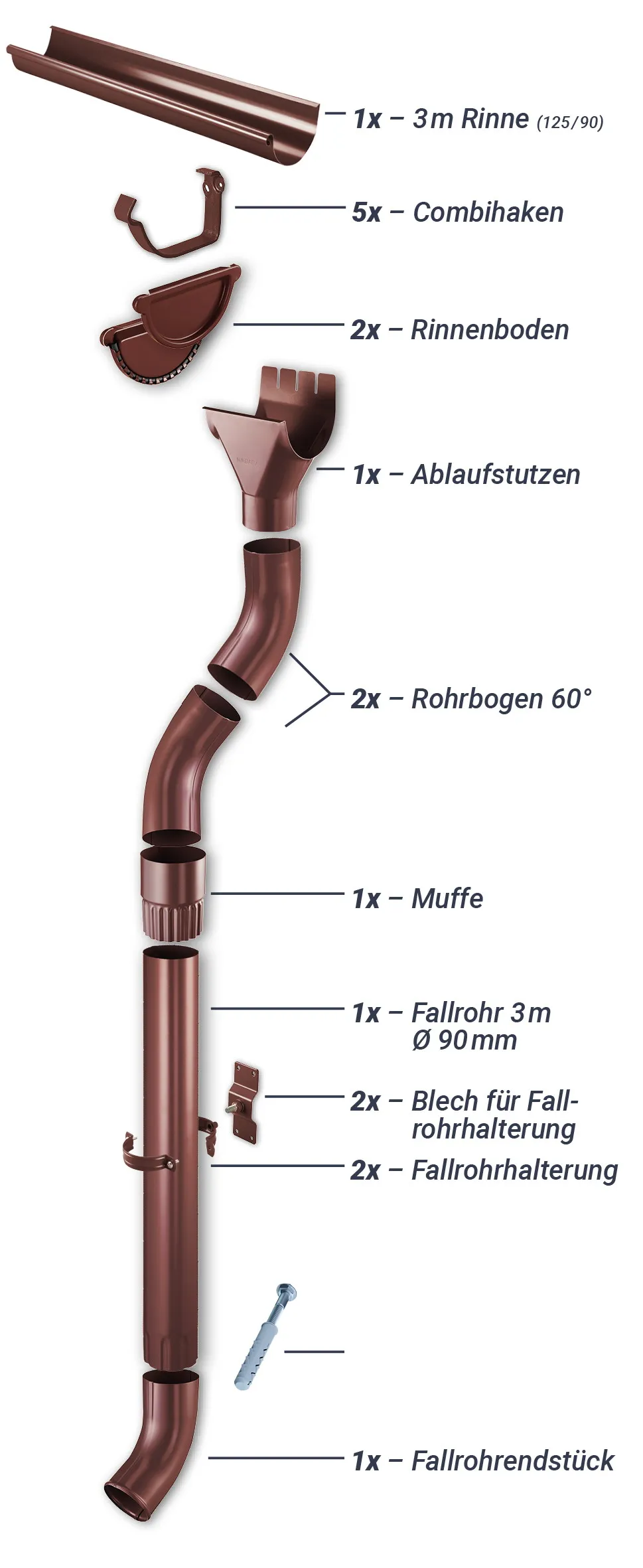 Regenrinnen-Set 3,00 m 125/90