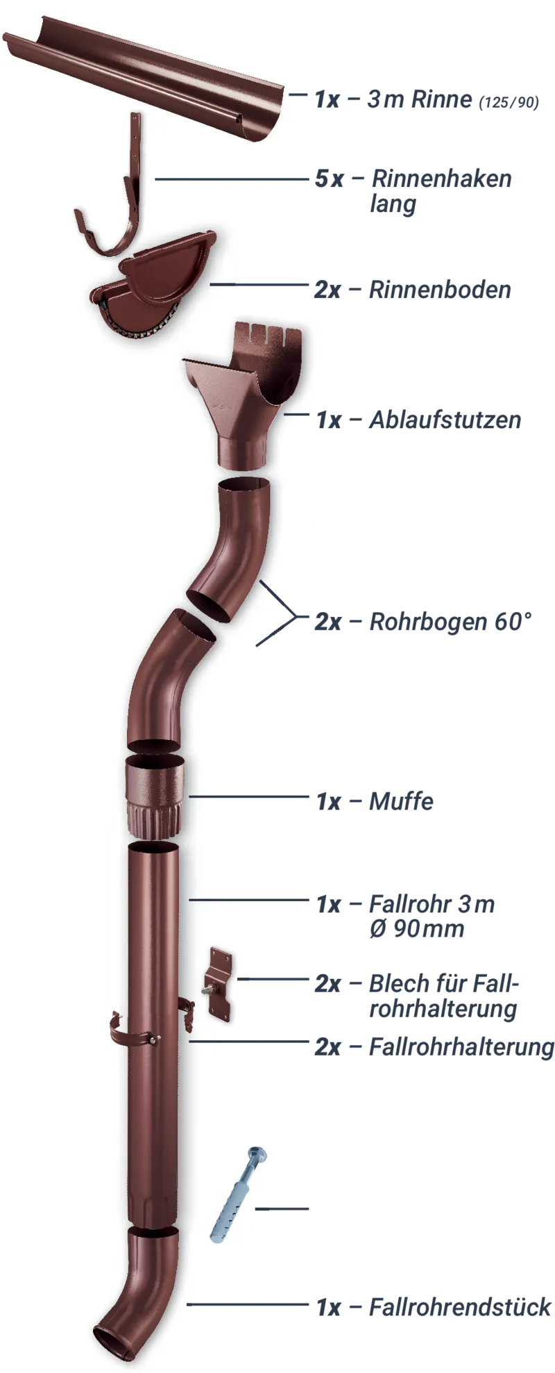 Regenrinnen-Set 3,00 m 125/90